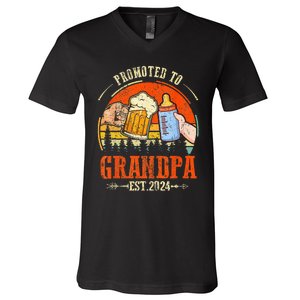 Promoted to Grandpa Est 2024 Retro Fathers Day New Grandpa V-Neck T-Shirt