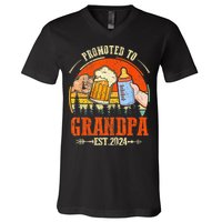 Promoted to Grandpa Est 2024 Retro Fathers Day New Grandpa V-Neck T-Shirt