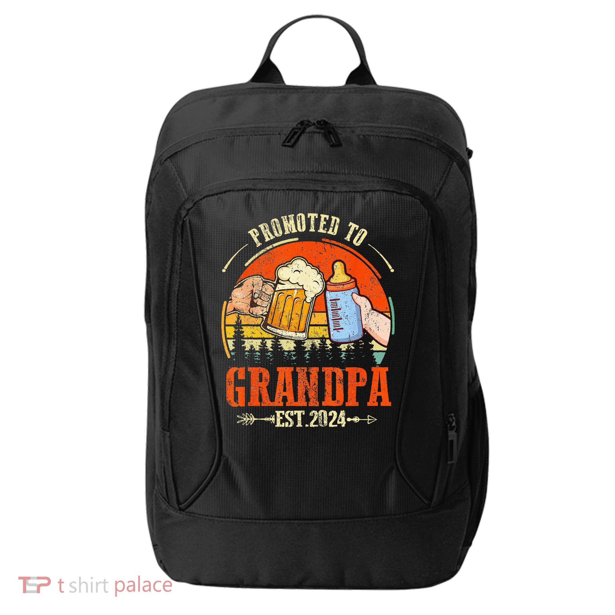 Promoted to Grandpa Est 2024 Retro Fathers Day New Grandpa City Backpack