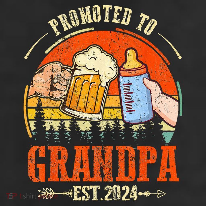 Promoted to Grandpa Est 2024 Retro Fathers Day New Grandpa 11oz C Handle Ceramic Mug