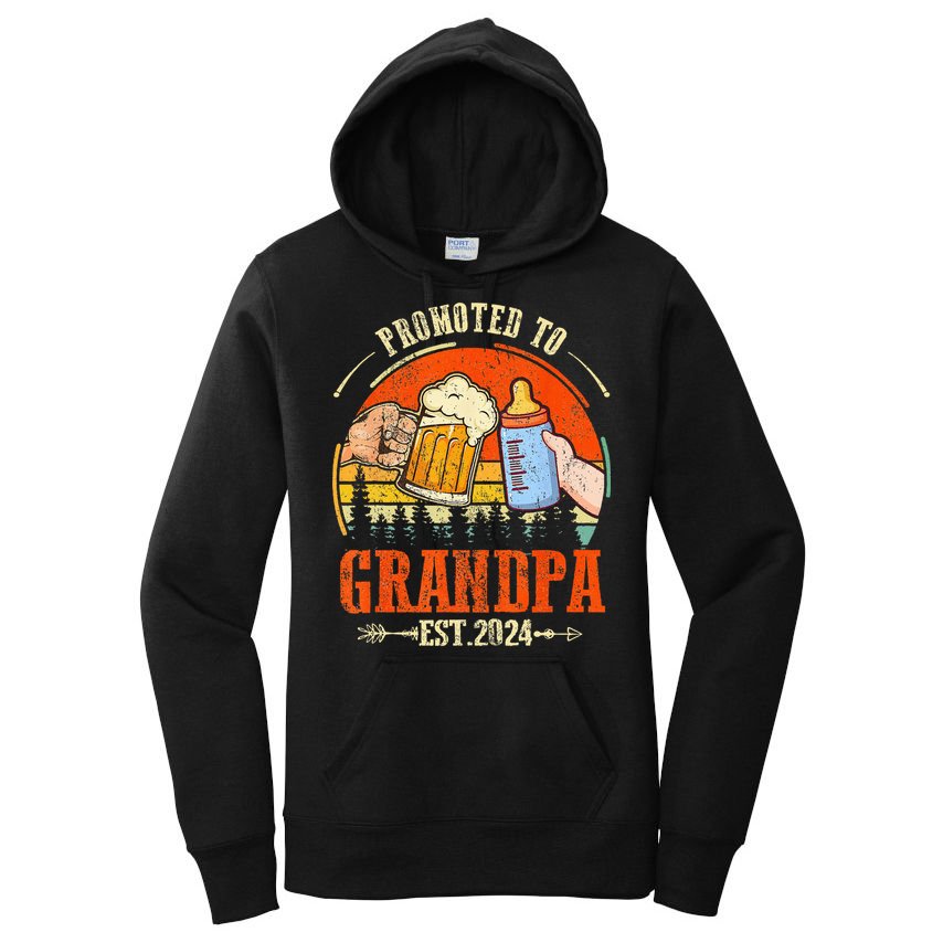 Promoted to Grandpa Est 2024 Retro Fathers Day New Grandpa Women's Pullover Hoodie