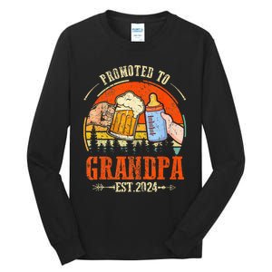 Promoted to Grandpa Est 2024 Retro Fathers Day New Grandpa Tall Long Sleeve T-Shirt