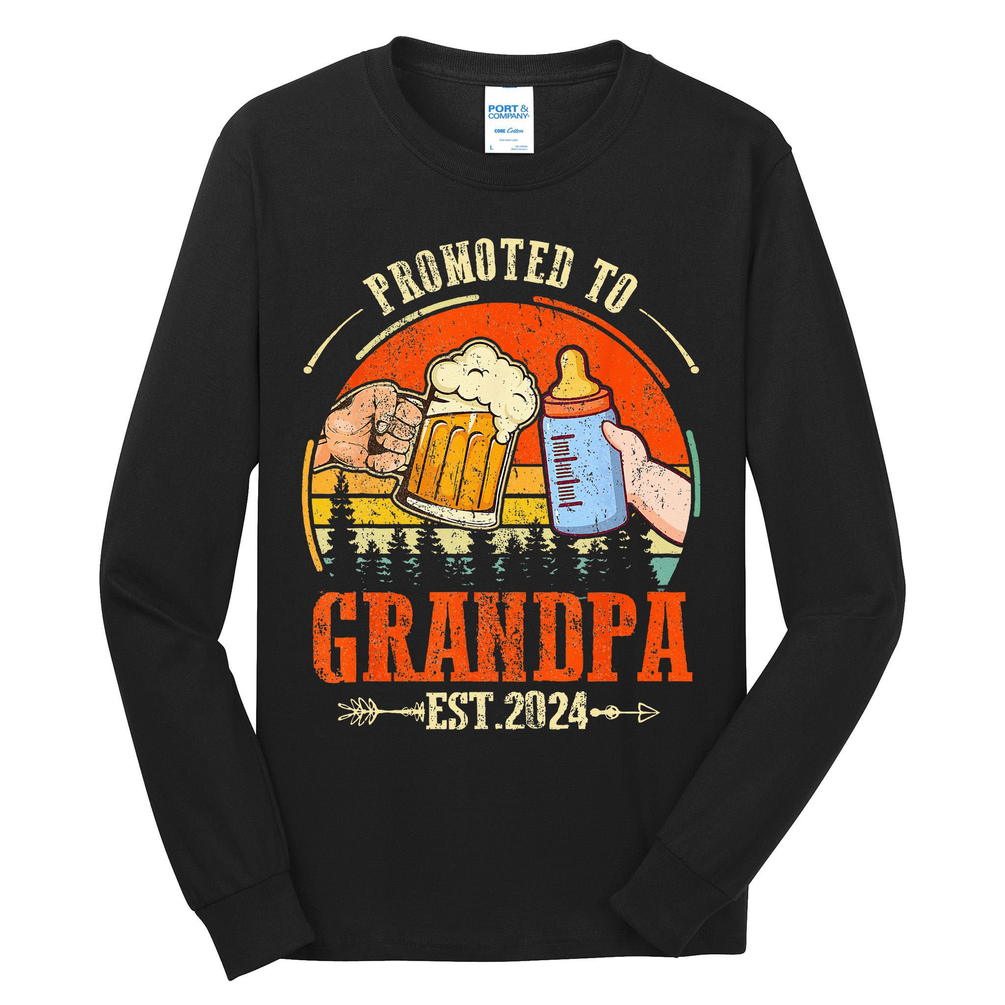 Promoted to Grandpa Est 2024 Retro Fathers Day New Grandpa Tall Long Sleeve T-Shirt