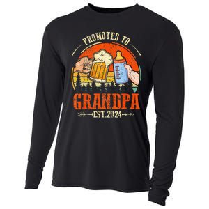 Promoted to Grandpa Est 2024 Retro Fathers Day New Grandpa Cooling Performance Long Sleeve Crew