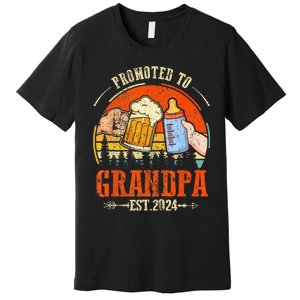 Promoted to Grandpa Est 2024 Retro Fathers Day New Grandpa Premium T-Shirt