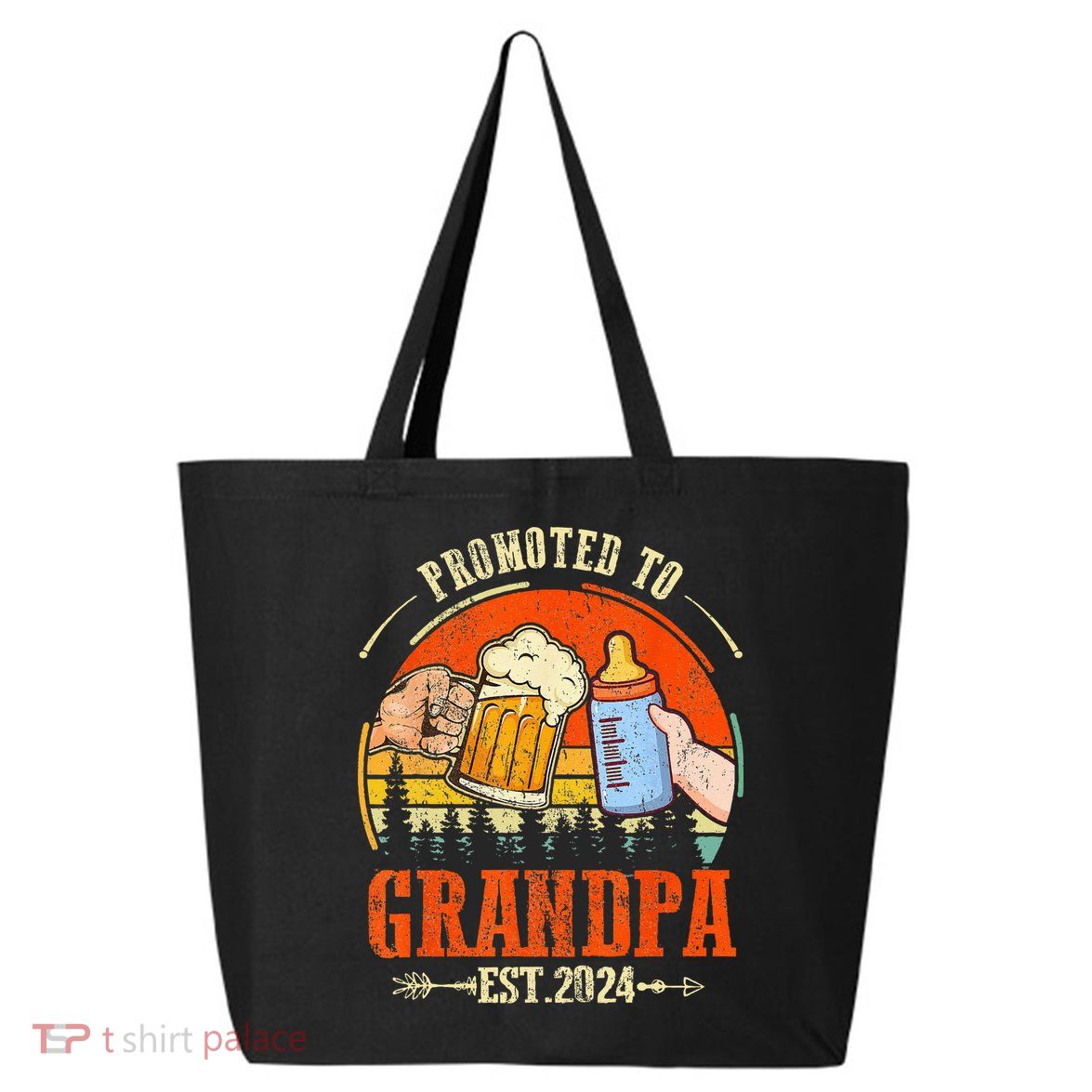 Promoted to Grandpa Est 2024 Retro Fathers Day New Grandpa 25L Jumbo Tote