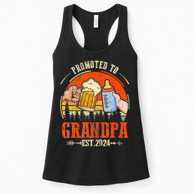 Promoted to Grandpa Est 2024 Retro Fathers Day New Grandpa Womens Tank Top