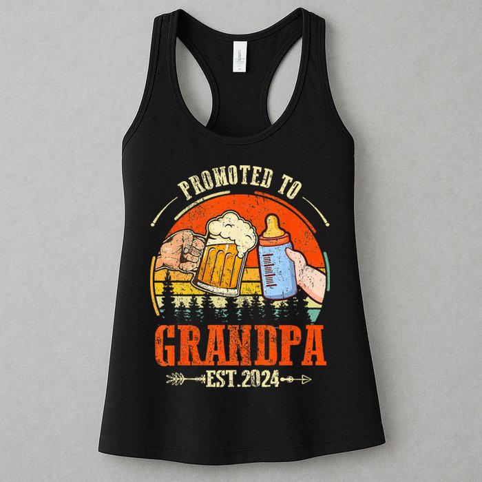 Promoted to Grandpa Est 2024 Retro Fathers Day New Grandpa Womens Tank Top