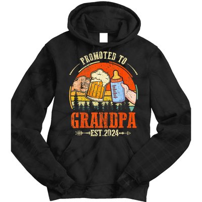 Promoted to Grandpa Est 2024 Retro Fathers Day New Grandpa Tie Dye Hoodie