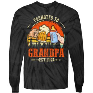 Promoted to Grandpa Est 2024 Retro Fathers Day New Grandpa Tie-Dye Long Sleeve Shirt