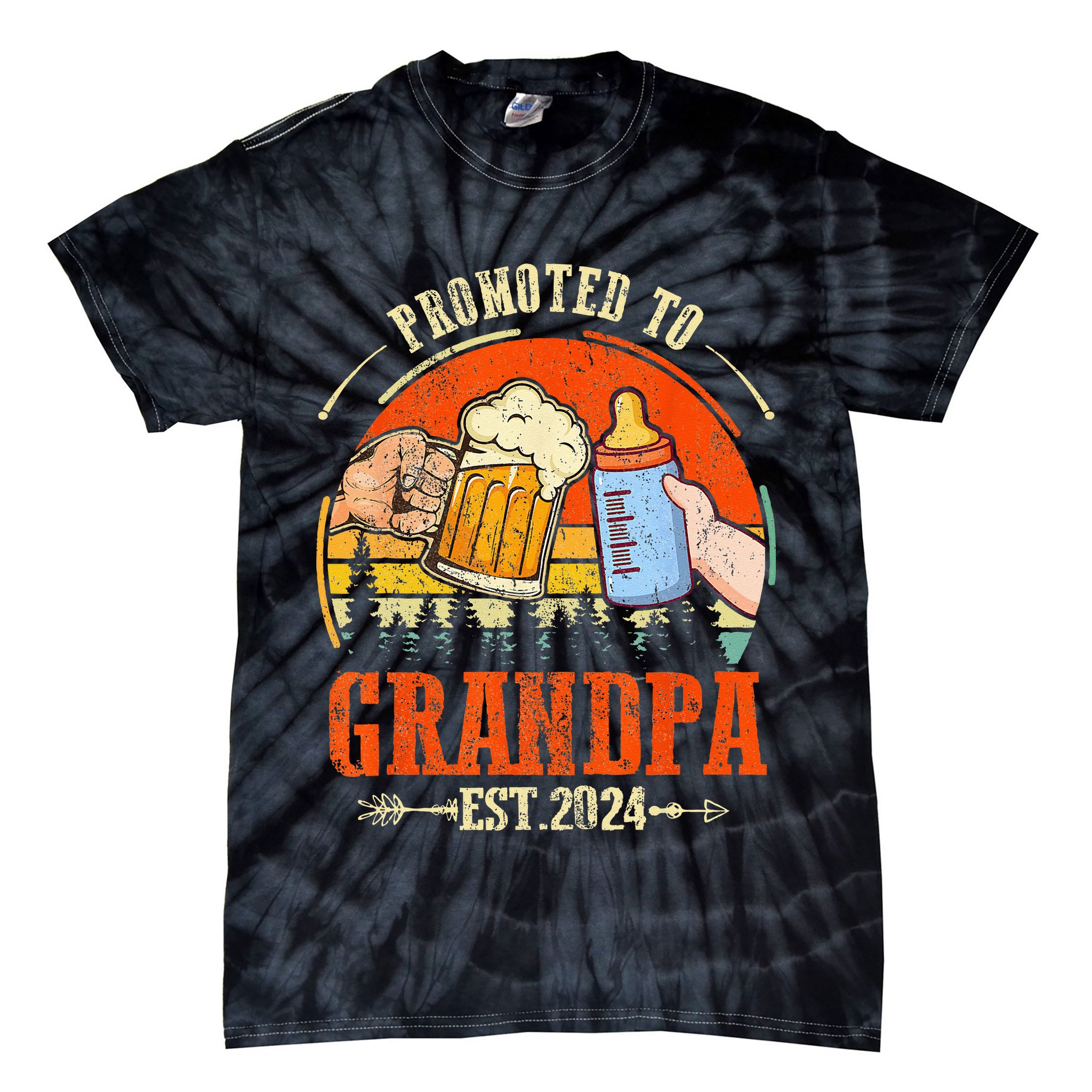 Promoted to Grandpa Est 2024 Retro Fathers Day New Grandpa Tie-Dye T-Shirt