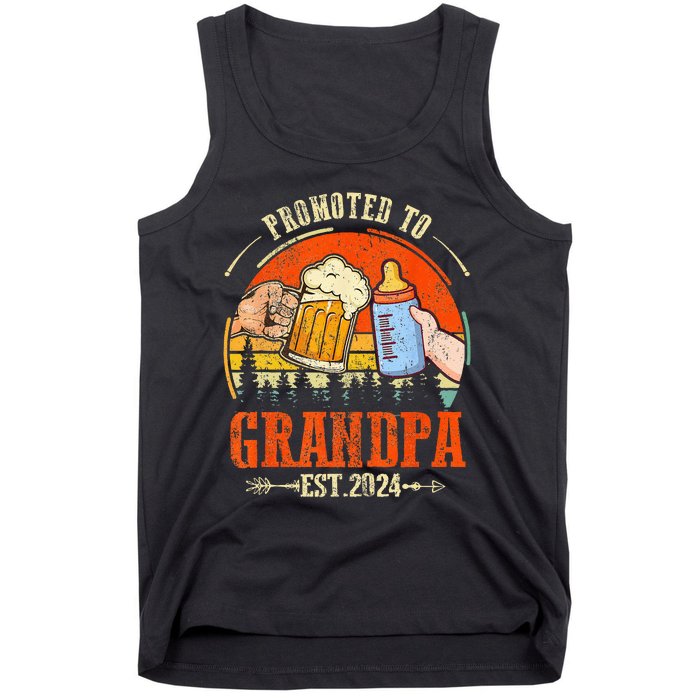 Promoted to Grandpa Est 2024 Retro Fathers Day New Grandpa Tank Top