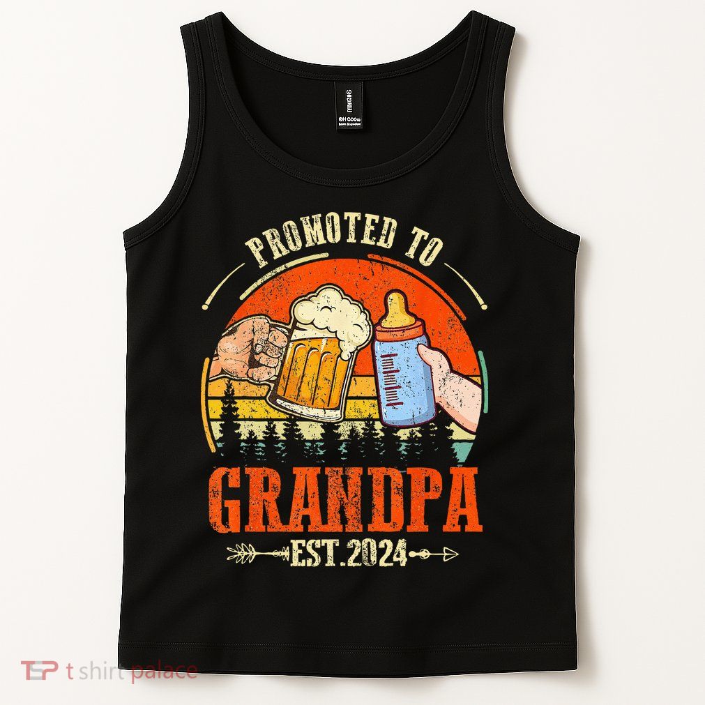 Promoted to Grandpa Est 2024 Retro Fathers Day New Grandpa Tank Top