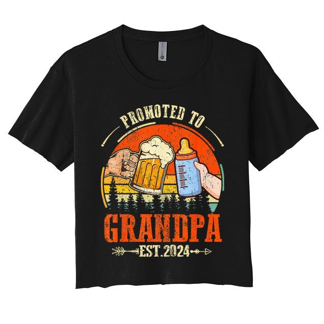 Promoted to Grandpa Est 2024 Retro Fathers Day New Grandpa Crop Top