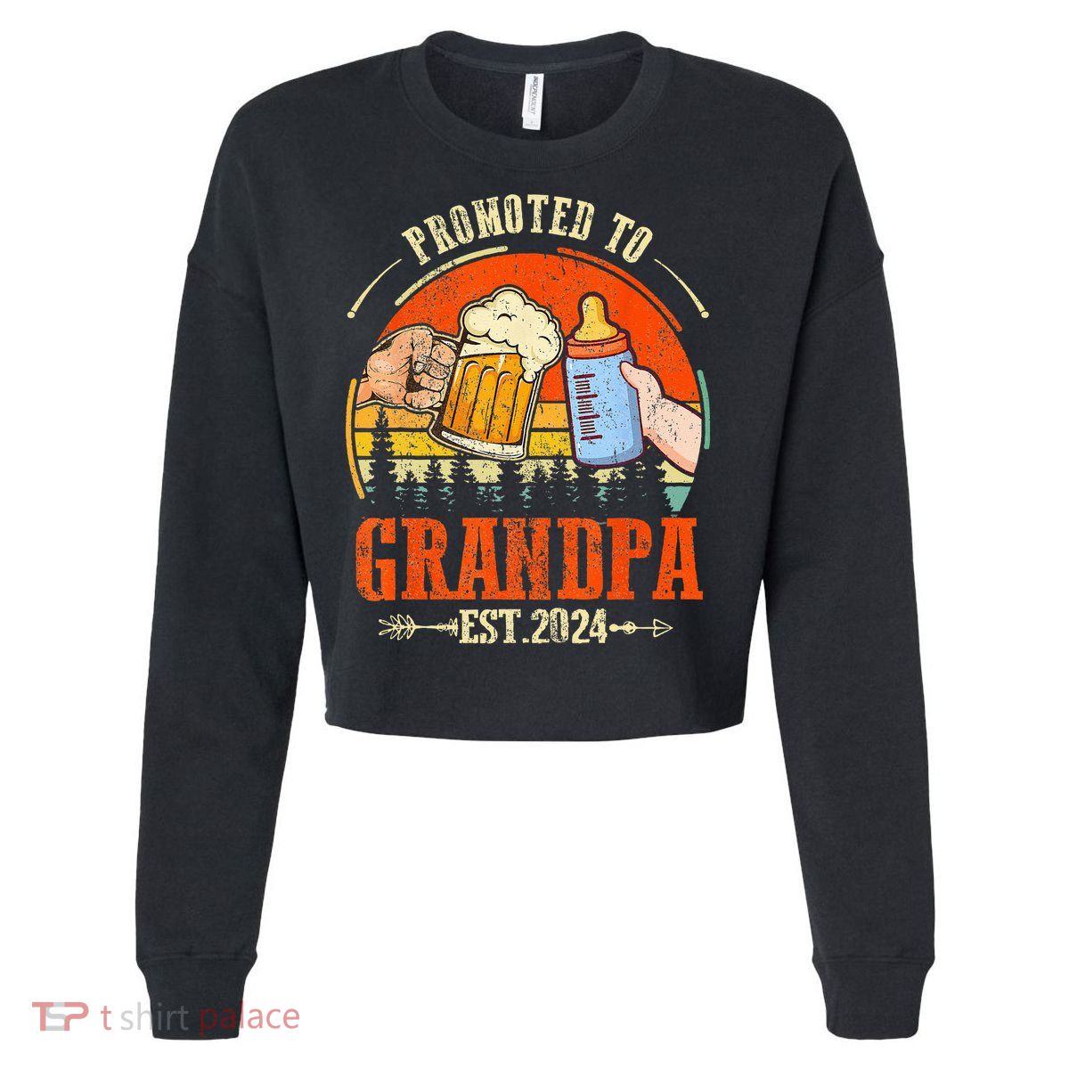 Promoted to Grandpa Est 2024 Retro Fathers Day New Grandpa Cropped Pullover Crew