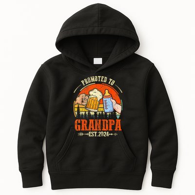 Promoted to Grandpa Est 2024 Retro Fathers Day New Grandpa Kids Hoodie
