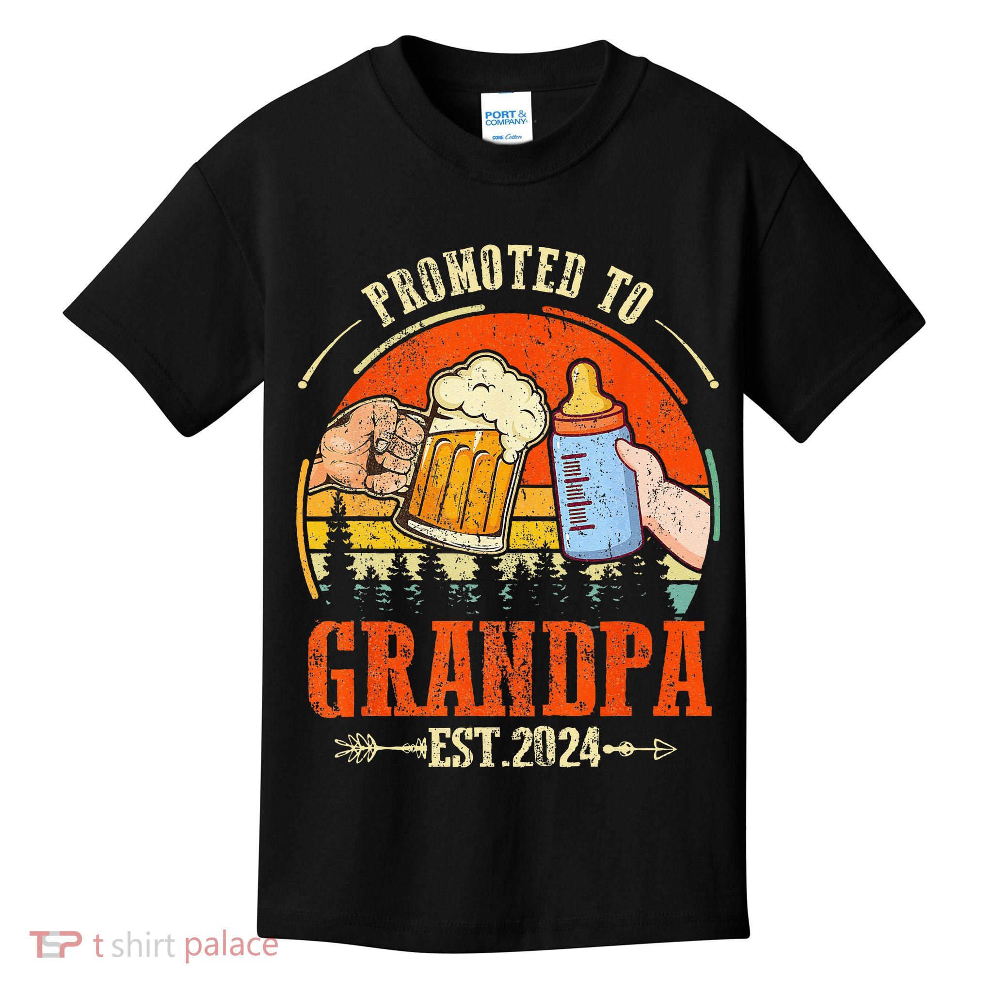 Promoted to Grandpa Est 2024 Retro Fathers Day New Grandpa Kids T-Shirt