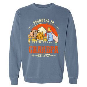 Promoted to Grandpa Est 2024 Retro Fathers Day New Grandpa Garment-Dyed Sweatshirt