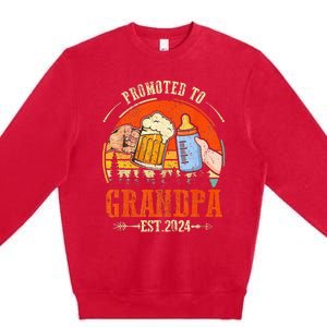 Promoted to Grandpa Est 2024 Retro Fathers Day New Grandpa Premium Crewneck Sweatshirt