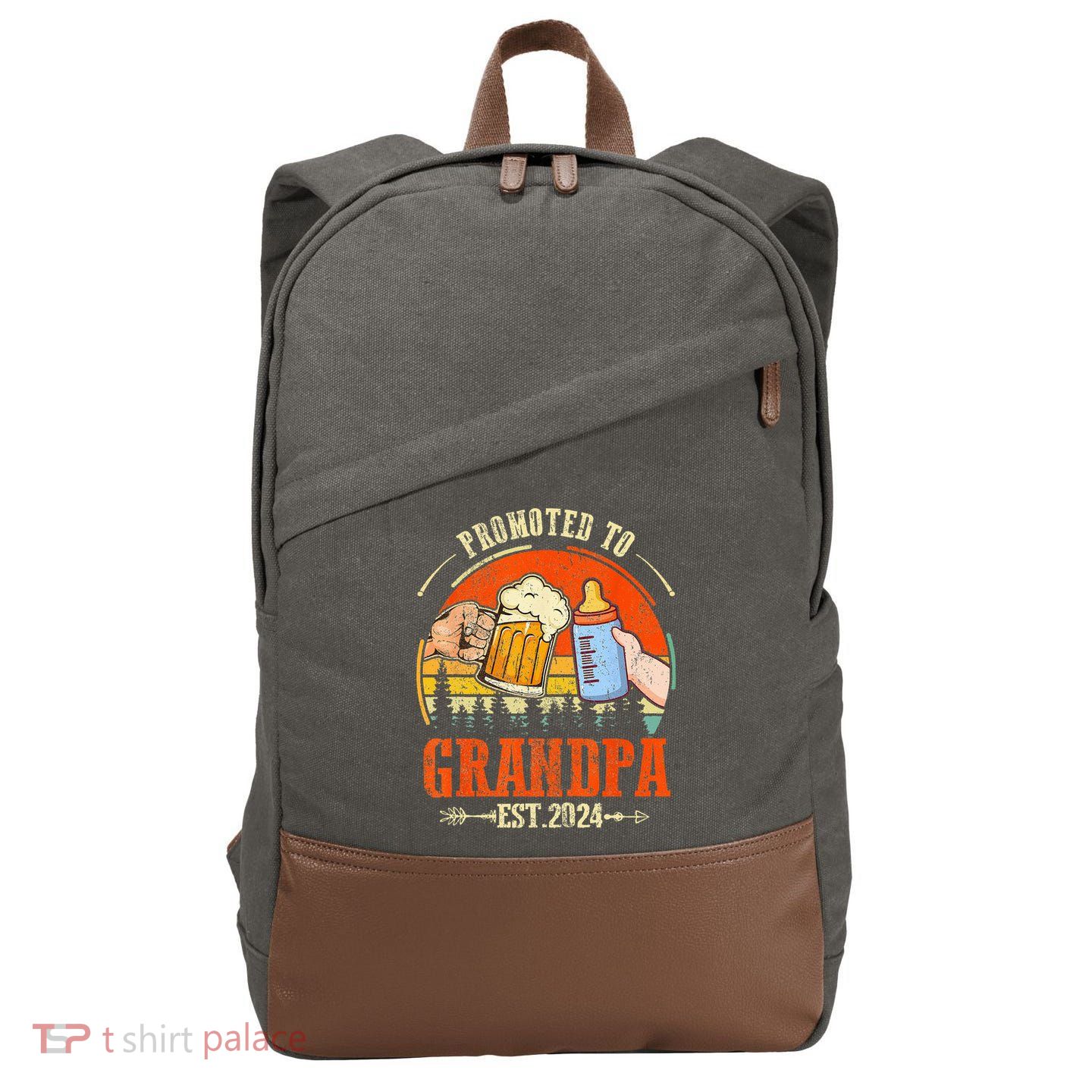 Promoted to Grandpa Est 2024 Retro Fathers Day New Grandpa Cotton Canvas Backpack