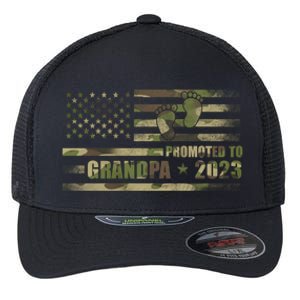 Promoted To Grandpa Est 2023 First Time Grandpa Flag Camo Gift Flexfit Unipanel Trucker Cap