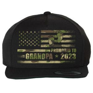 Promoted To Grandpa Est 2023 First Time Grandpa Flag Camo Gift Wool Snapback Cap