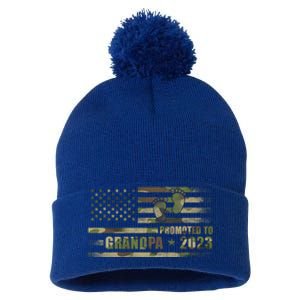 Promoted To Grandpa Est 2023 First Time Grandpa Flag Camo Gift Pom Pom 12in Knit Beanie