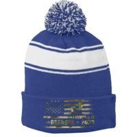 Promoted To Grandpa Est 2023 First Time Grandpa Flag Camo Gift Stripe Pom Pom Beanie