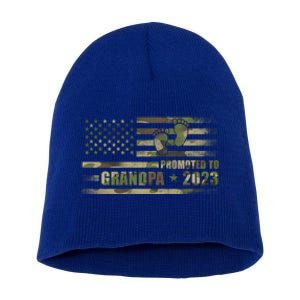 Promoted To Grandpa Est 2023 First Time Grandpa Flag Camo Gift Short Acrylic Beanie