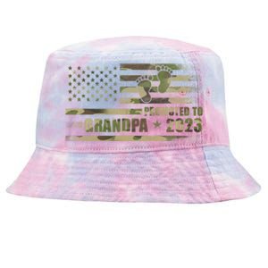 Promoted To Grandpa Est 2023 First Time Grandpa Flag Camo Gift Tie-Dyed Bucket Hat