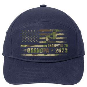 Promoted To Grandpa Est 2023 First Time Grandpa Flag Camo Gift 7-Panel Snapback Hat