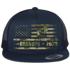 Promoted To Grandpa Est 2023 First Time Grandpa Flag Camo Gift Flat Bill Trucker Hat