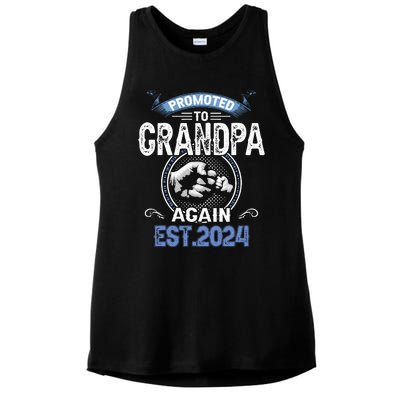 Promoted To Grandpa Again Funny Pregnancy Announcement 2024 Ladies PosiCharge Tri-Blend Wicking Tank