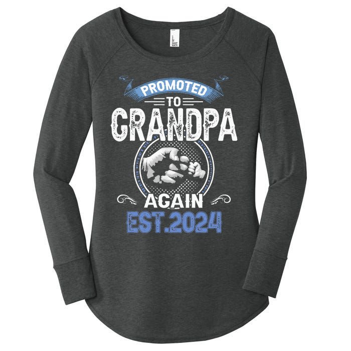 Promoted To Grandpa Again Funny Pregnancy Announcement 2024 Women's Perfect Tri Tunic Long Sleeve Shirt