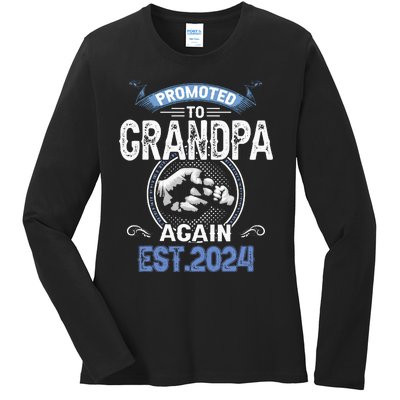 Promoted To Grandpa Again Funny Pregnancy Announcement 2024 Ladies Long Sleeve Shirt