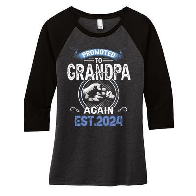 Promoted To Grandpa Again Funny Pregnancy Announcement 2024 Women's Tri-Blend 3/4-Sleeve Raglan Shirt