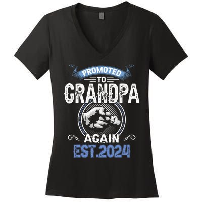 Promoted To Grandpa Again Funny Pregnancy Announcement 2024 Women's V-Neck T-Shirt