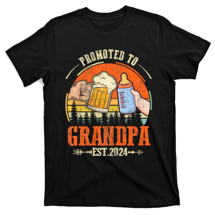 Promoted To Grandpa Est 2024 Retro Fathers Day New Grandpa T-Shirt