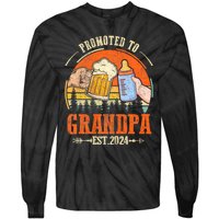 Promoted To Grandpa Est 2024 Retro Fathers Day New Grandpa Tie-Dye Long Sleeve Shirt