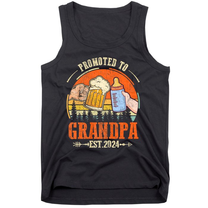 Promoted To Grandpa Est 2024 Retro Fathers Day New Grandpa Tank Top