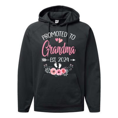 Promoted To Grandma Est. 2024 Grandparents Baby Announcement Performance Fleece Hoodie