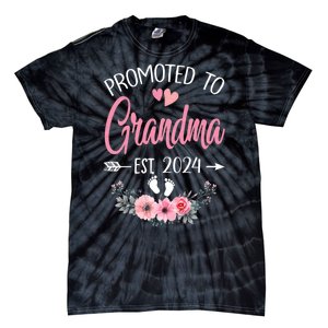 Promoted To Grandma Est. 2024 Grandparents Baby Announcement Tie-Dye T-Shirt