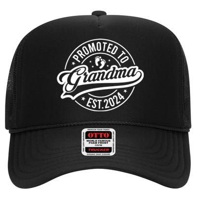 Promoted To Grandma Est. 2024 Grandparents Baby Announcement High Crown Mesh Back Trucker Hat