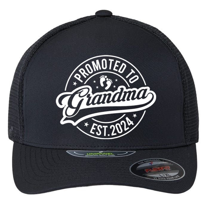 Promoted To Grandma Est. 2024 Grandparents Baby Announcement Flexfit Unipanel Trucker Cap