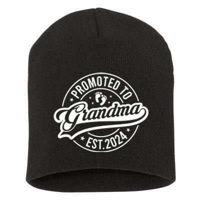 Promoted To Grandma Est. 2024 Grandparents Baby Announcement Short Acrylic Beanie