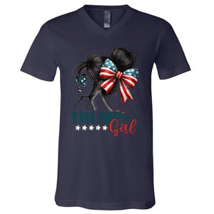 Proud Trump Girl Vote America Flag Design V-Neck T-Shirt