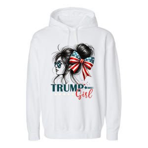 Proud Trump Girl Vote America Flag Design Garment-Dyed Fleece Hoodie