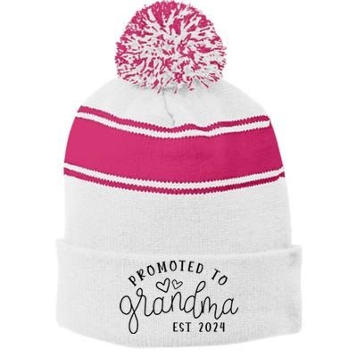 Promoted To Grandma Est 2024 New Grandma Mothers Day Stripe Pom Pom Beanie