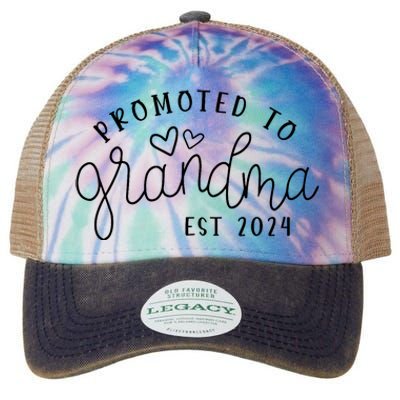 Promoted To Grandma Est 2024 New Grandma Mothers Day Legacy Tie Dye Trucker Hat