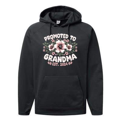 Promoted To Grandma Est. 2024 Grandparents Baby Announcement Performance Fleece Hoodie